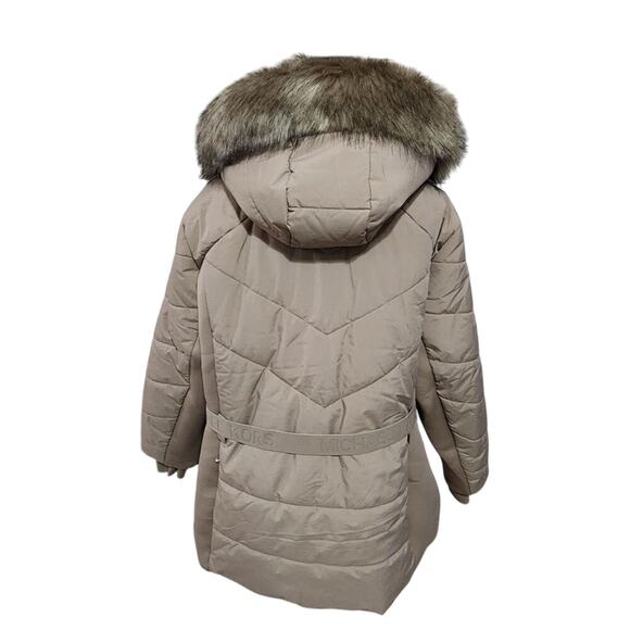 Michael Kors tan Taupe long puffer coat faux fur trim plus size 3X NEW!!! - Picture 2 of 14